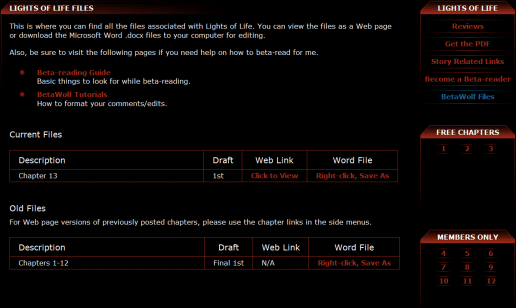 screen shot of BetaWolf Files Web page